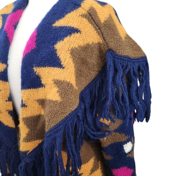 Vintage 90s Oversized Mohair Cardigan Sweater M Fringe Fuzzy Southwestern - Picture 5 of 16